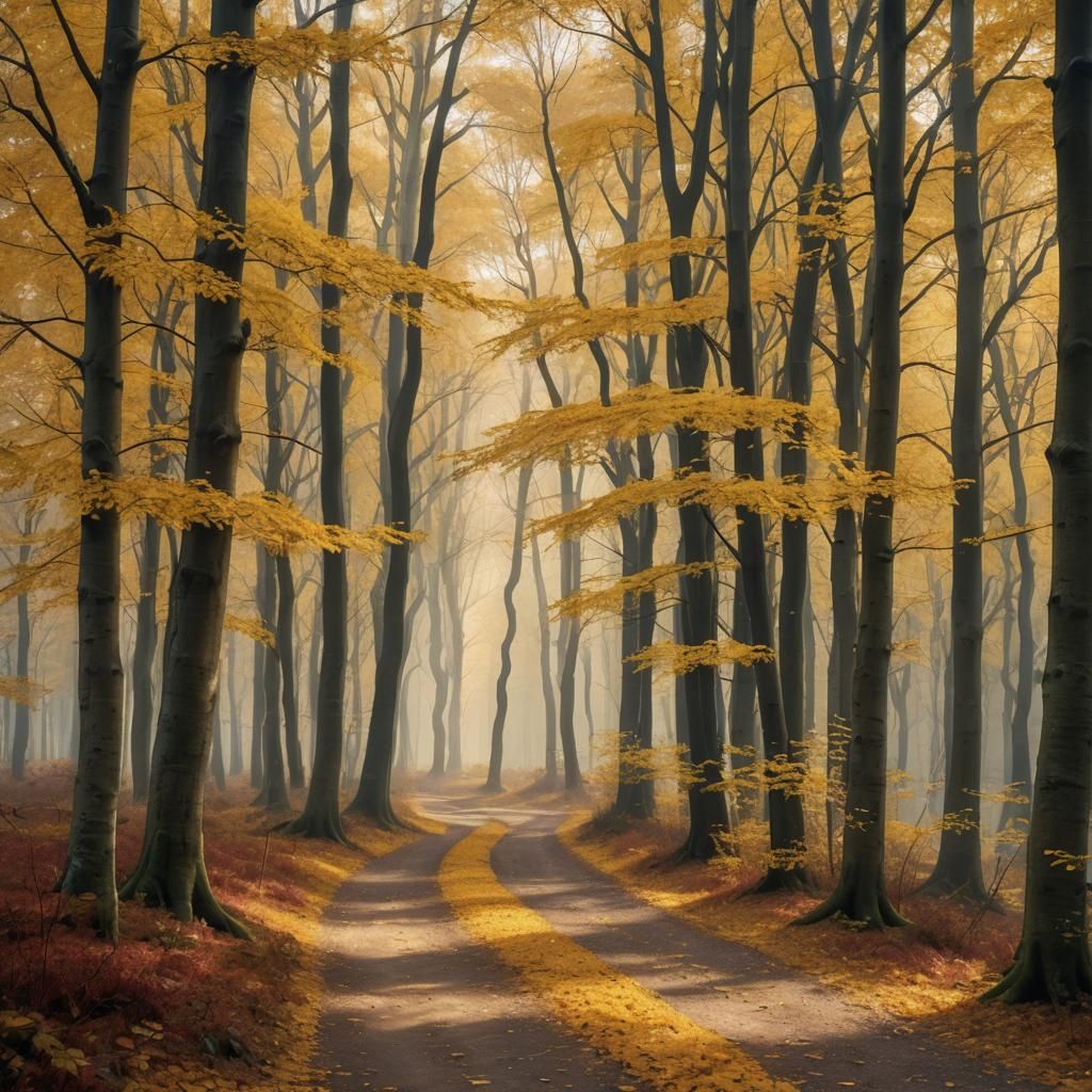 Golden Autumn Landscape with Winding Path