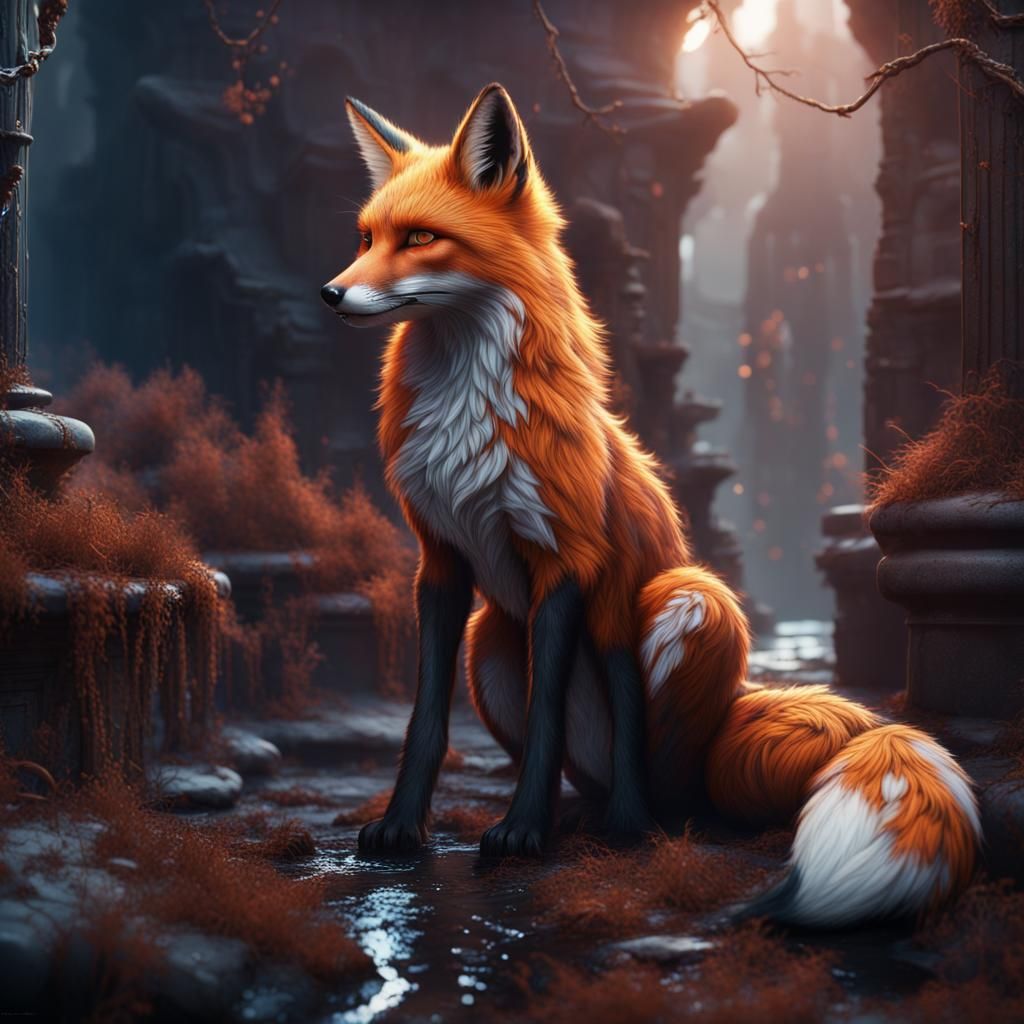 Fox in Ruins: Detailed Fantasy Concept Art