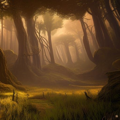 Mystic Forest: Detailed Matte Painting in Deep Color