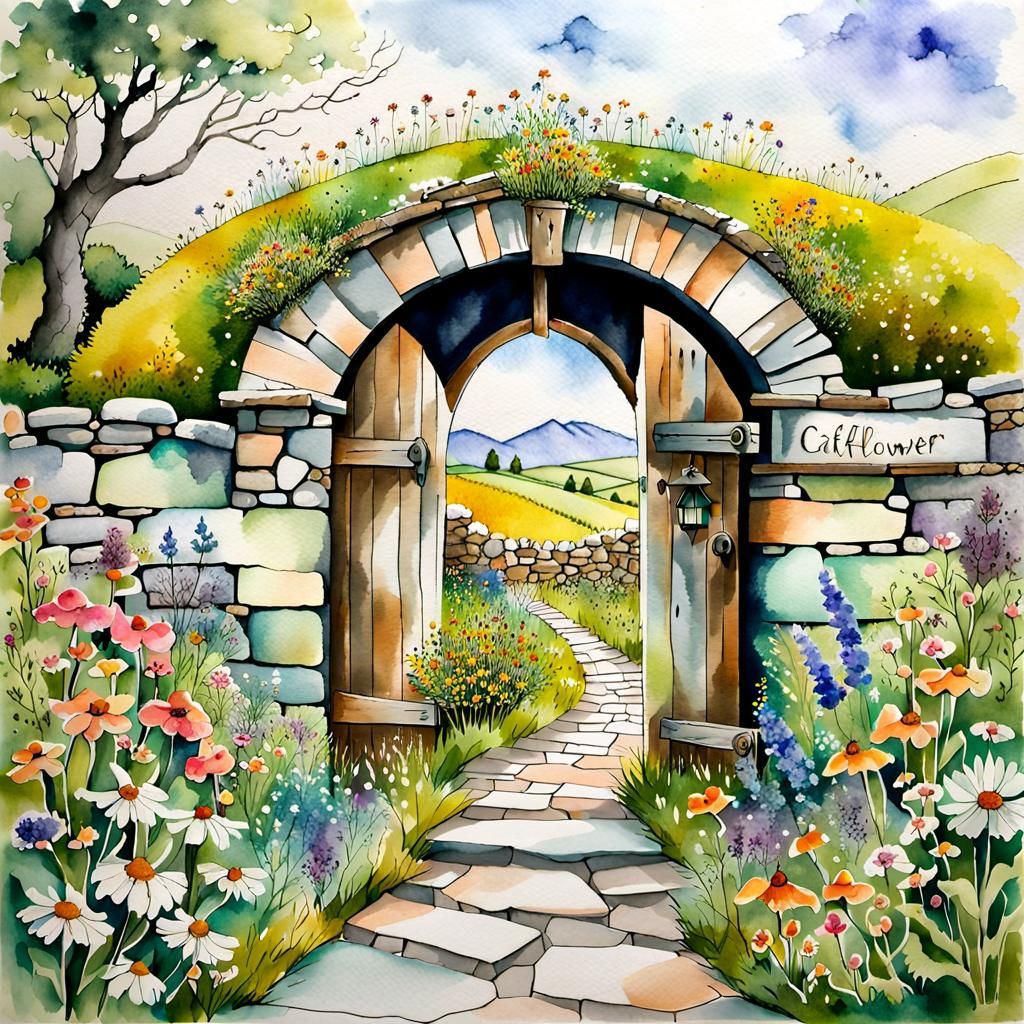 Wildflower Garden Gate in Impressionist Style