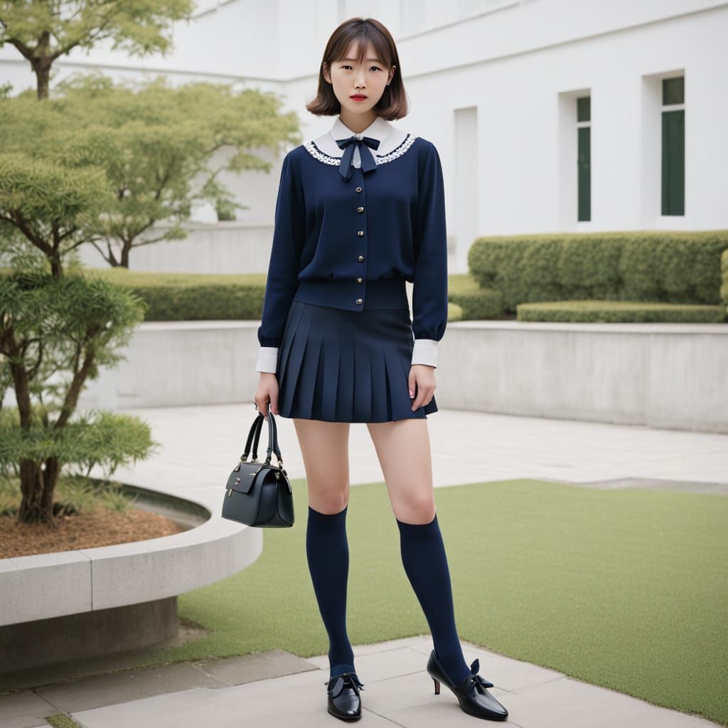 Japanese Schoolgirl in Custom Uniform with Unique Blouse