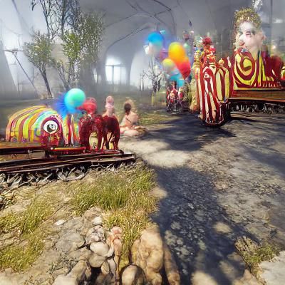 Creepy Cute Circus Train Carnival Ghosts in Hyperrealism