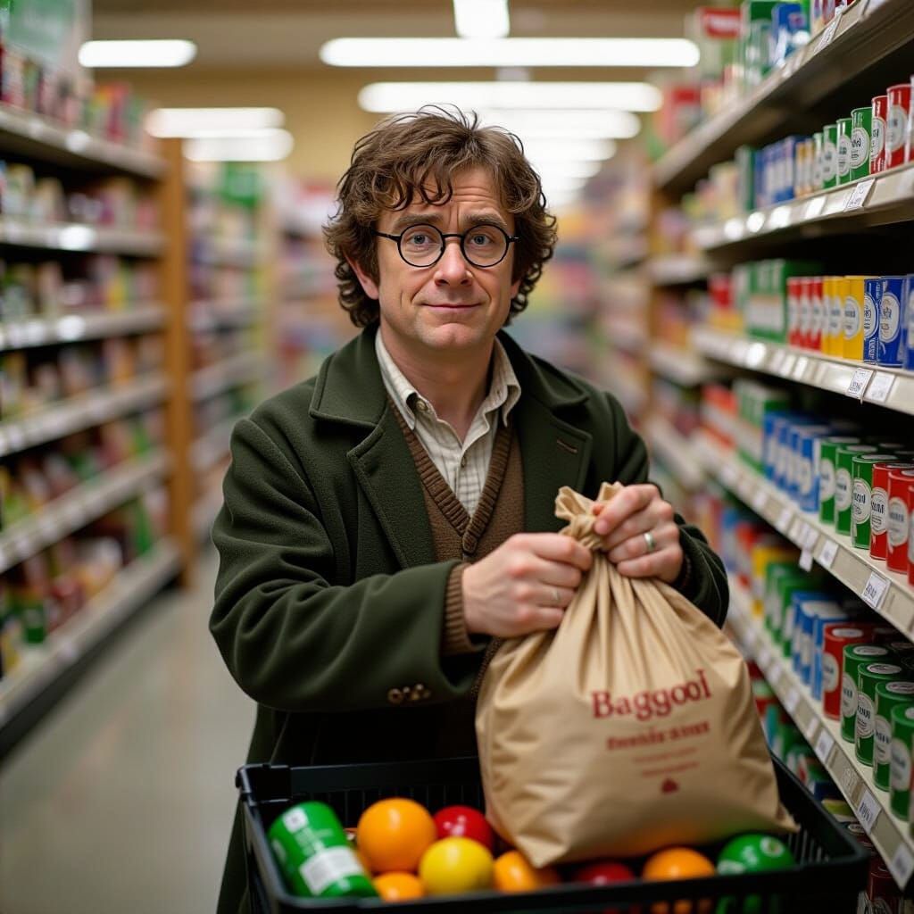 Bilbo Baggins Bagging Groceries in The Shire