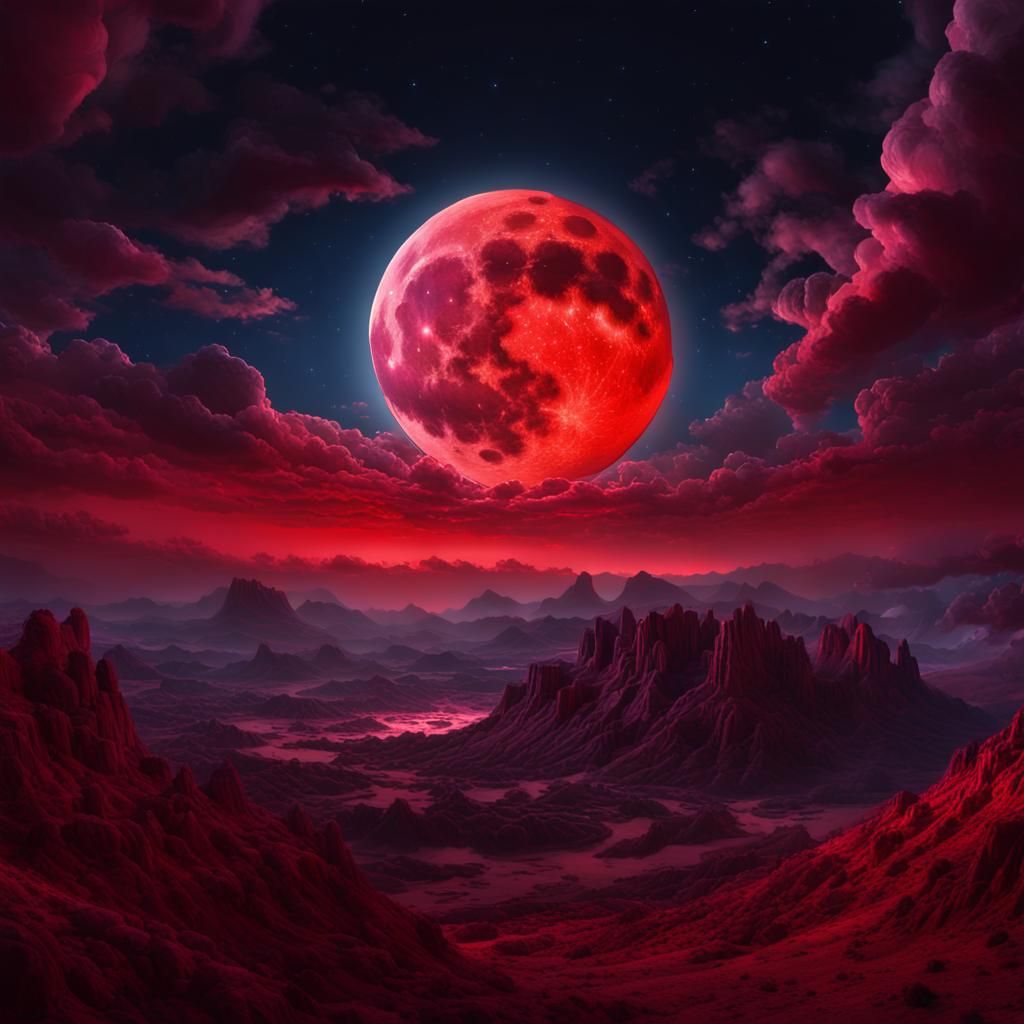 Oversized Crimson Moon in Sci-Fi Concept Art