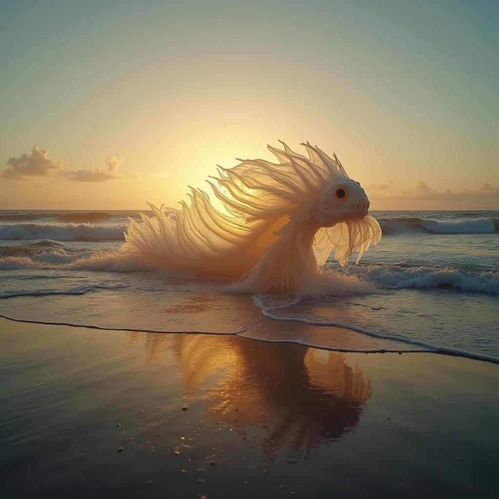 Translucent Exotic Creature Emerges from the Sea