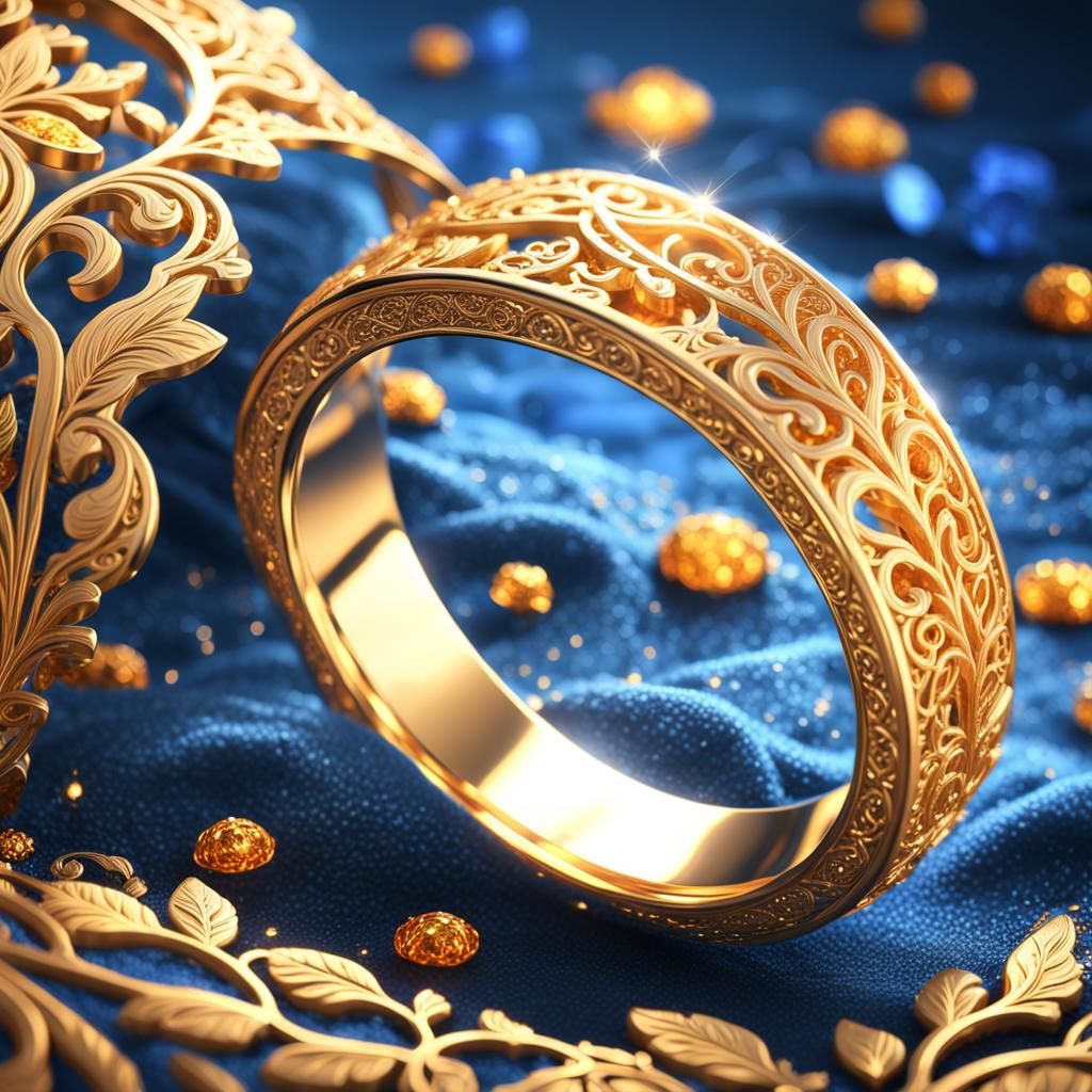 Golden Wedding Ring with Filigree on Velvet