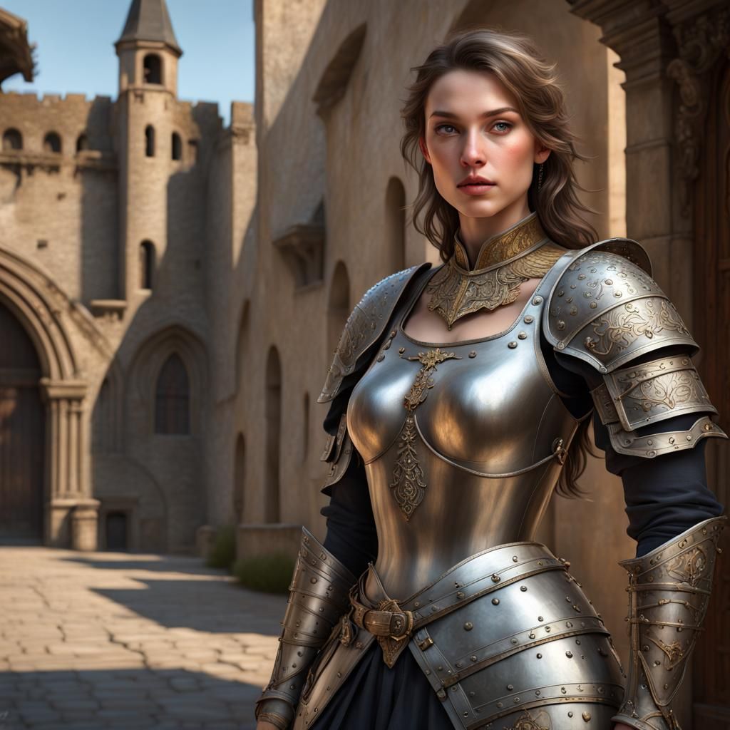 Medieval Armor Girl: Photorealistic Oil Painting