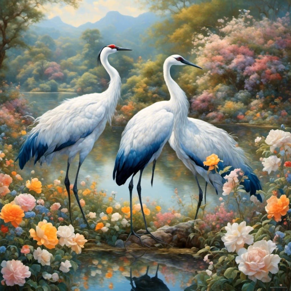 Cranes at Lakeside: Serene Aesthetic