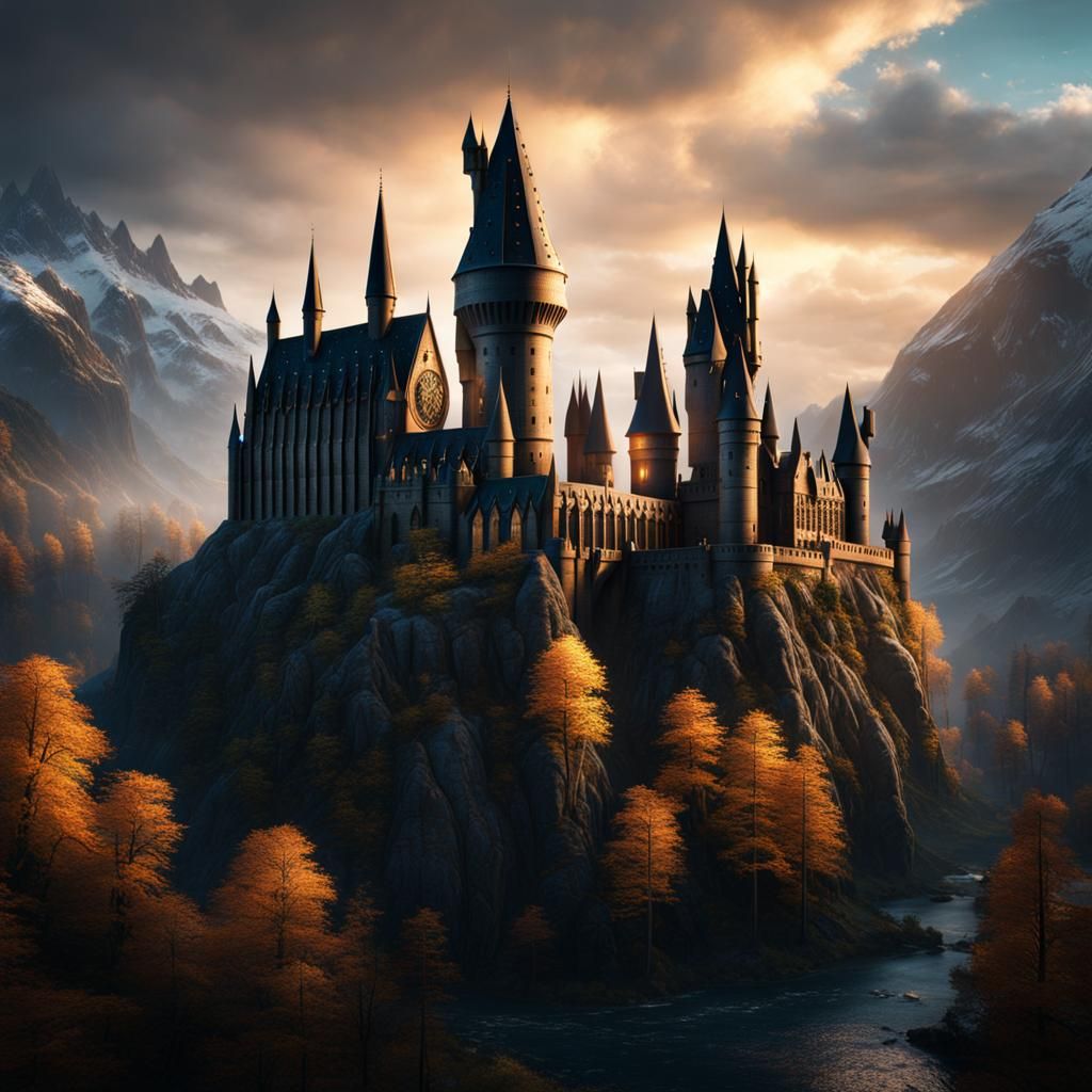 Detailed Matte Painting of Hogwarts in Fantasy Style