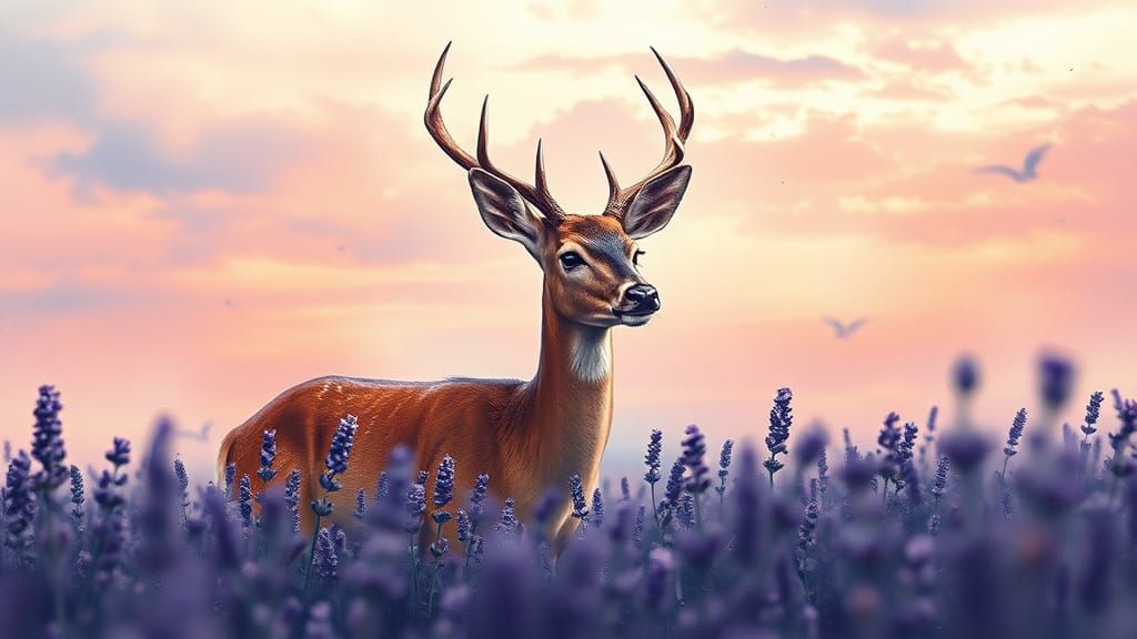 Surreal Watercolor Deer Amidst Lavender Twilight