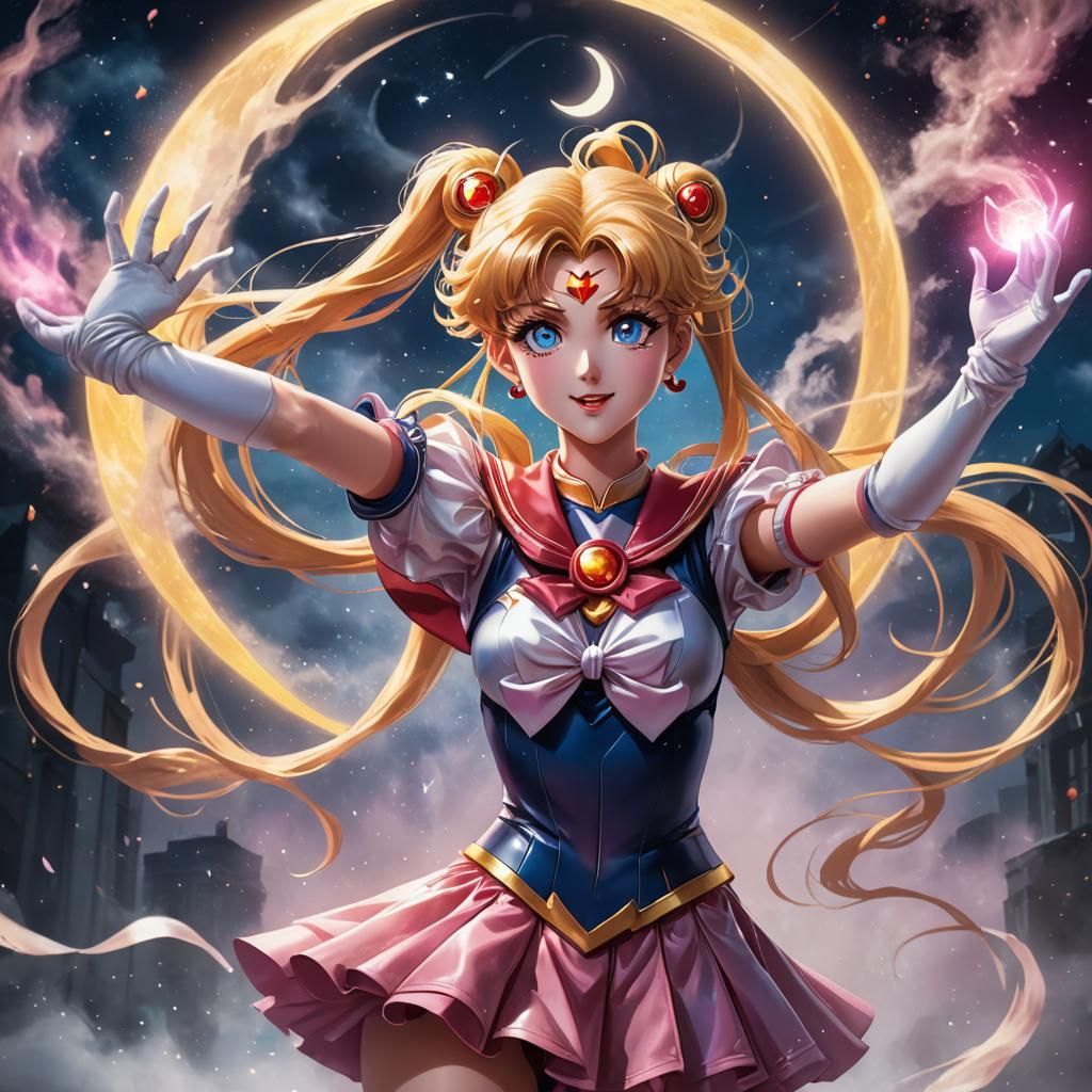 Sailor Moon Wields Magic in Anime Style
