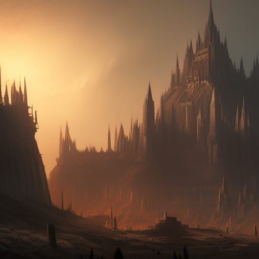 Dark Fantasy Castle in Desert Landscape