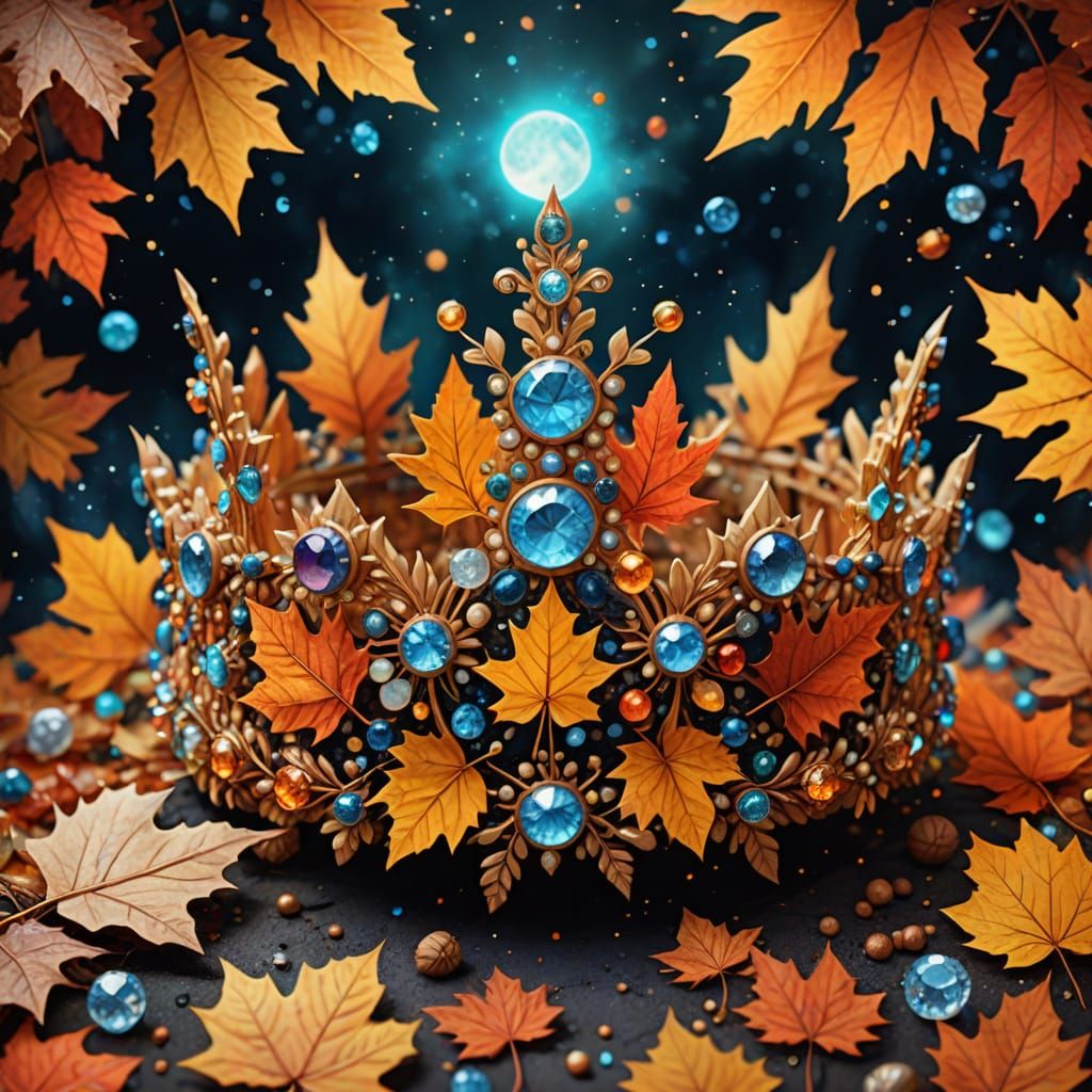 Magical Autumn Crown of Leaves and Crystals