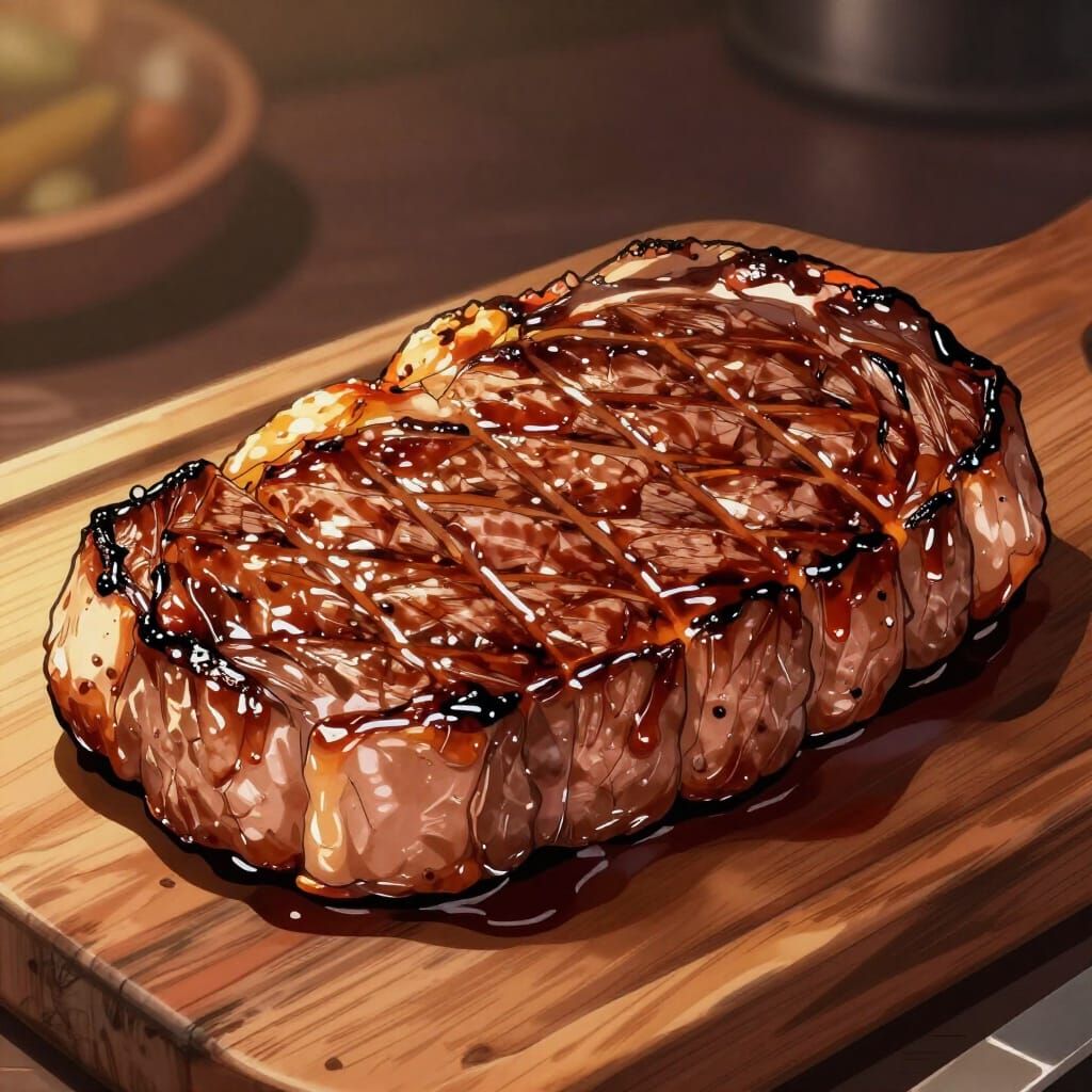 Juicy Steak Seared to Perfection in Anime Style
