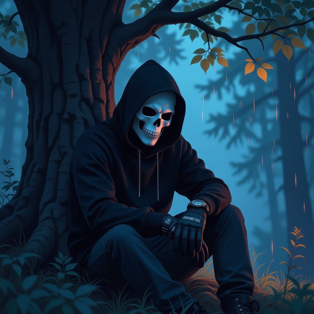 Dark Fantasy Forest Guardian in Skull Mask