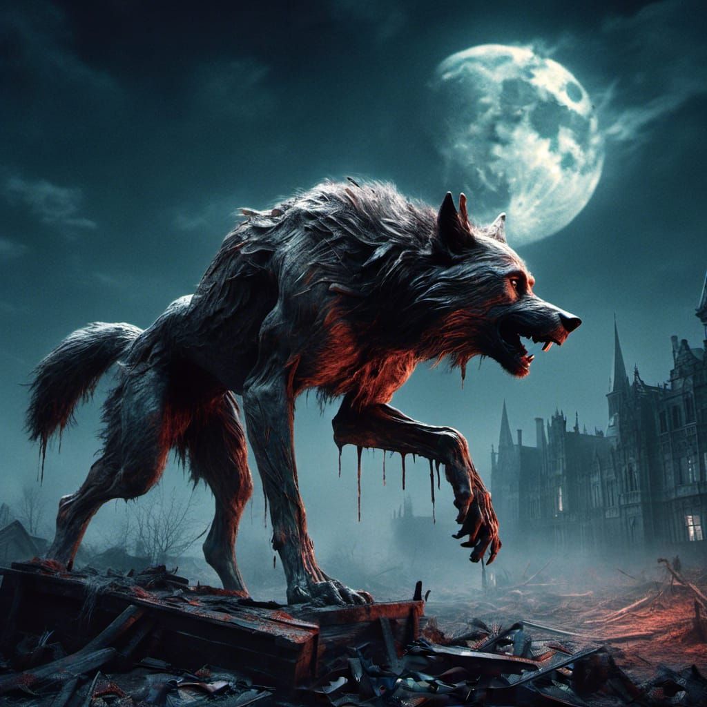 Detailed Werewolf Roaming at Night, Digital Painting