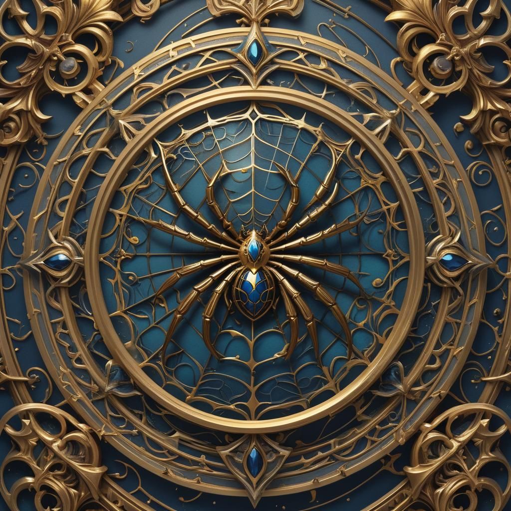 Ornate Academic Crest with Spider Web Design