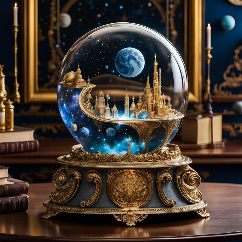 Fantasycore Planet and Moon Water Fountain Artwork