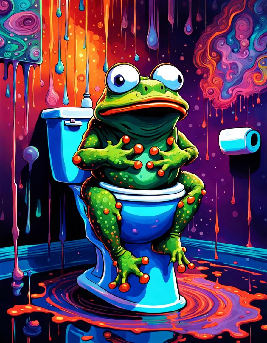 Angry Hypnotoad on Toilet: Psychedelic Burtonesque Art