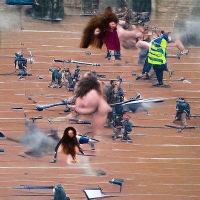 Surreal Battle Scene of Giant vs Warriors