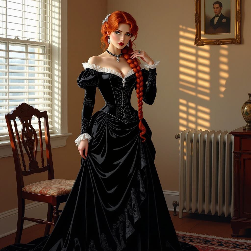 Ice and Fire Goddess in Noir Victorian Apartment