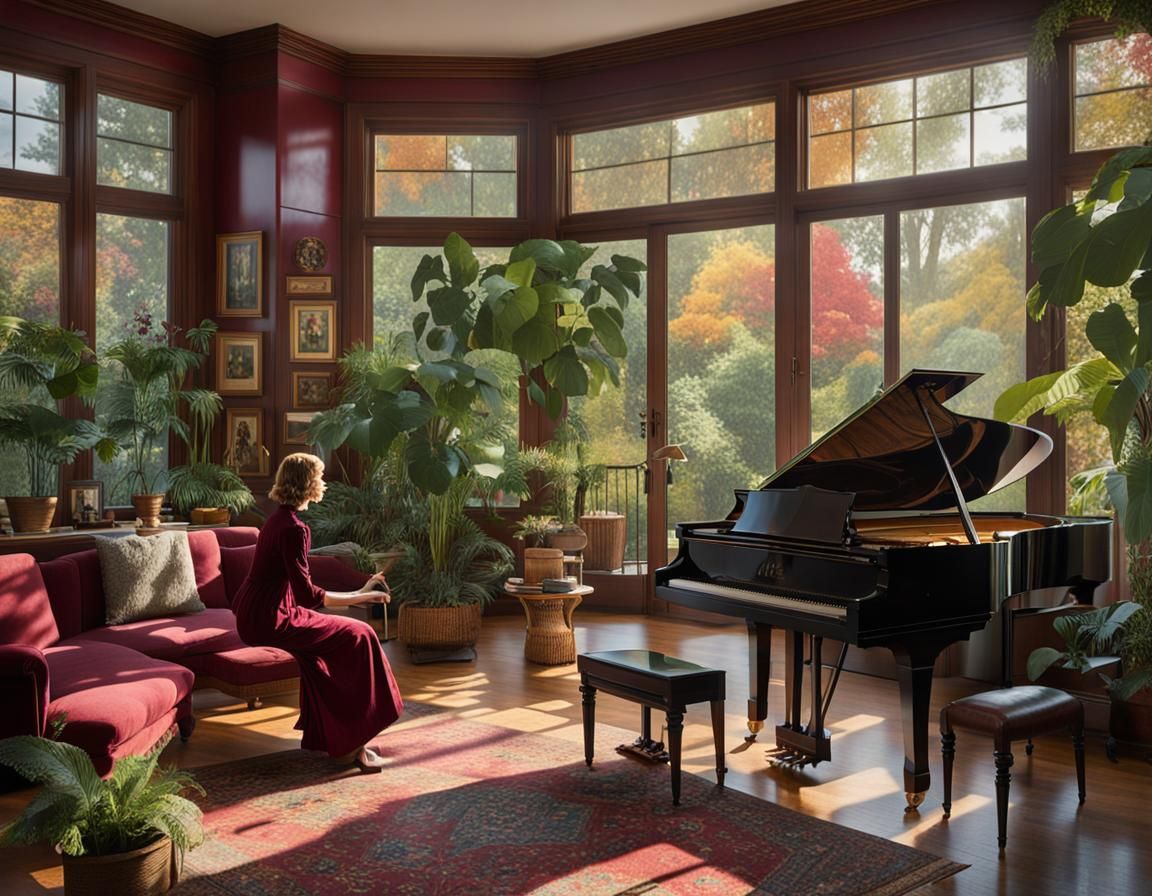 1920s Living Room with Piano Practice
