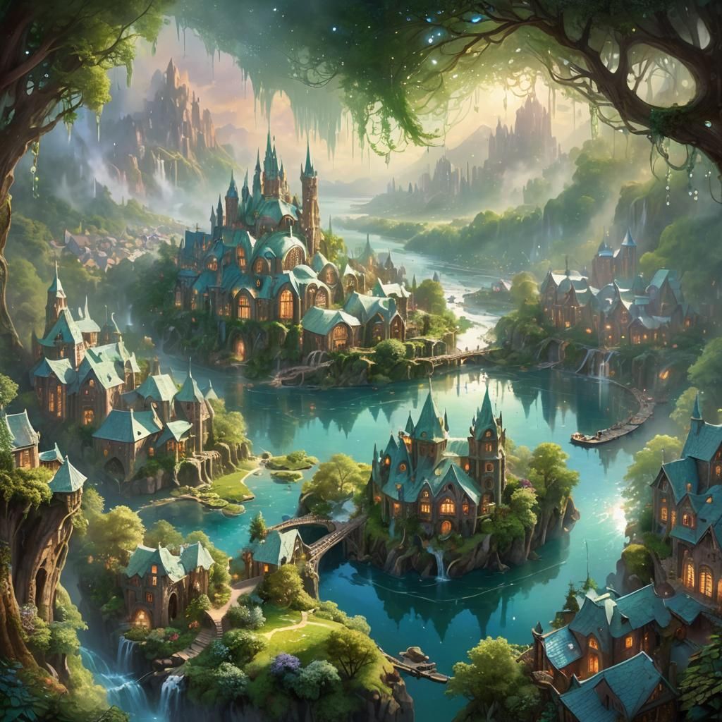 Ethereal Cityscape Built from Bark and Leaves