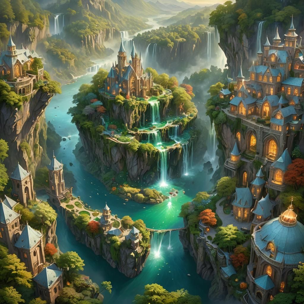 Ethereal Fantasy City of Bark and Leaves