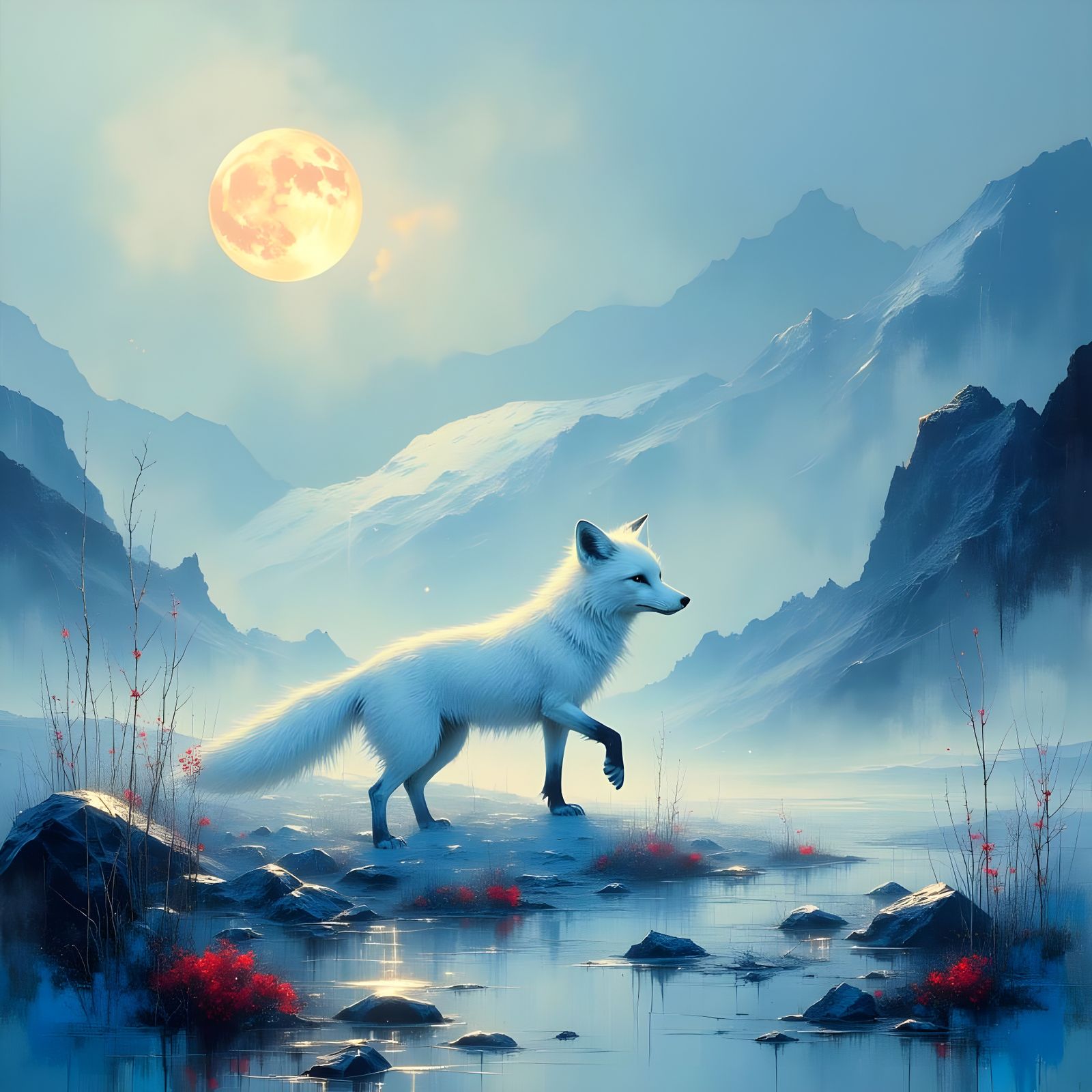 Majestic Arctic Fox Strides Through Ethereal Landscape