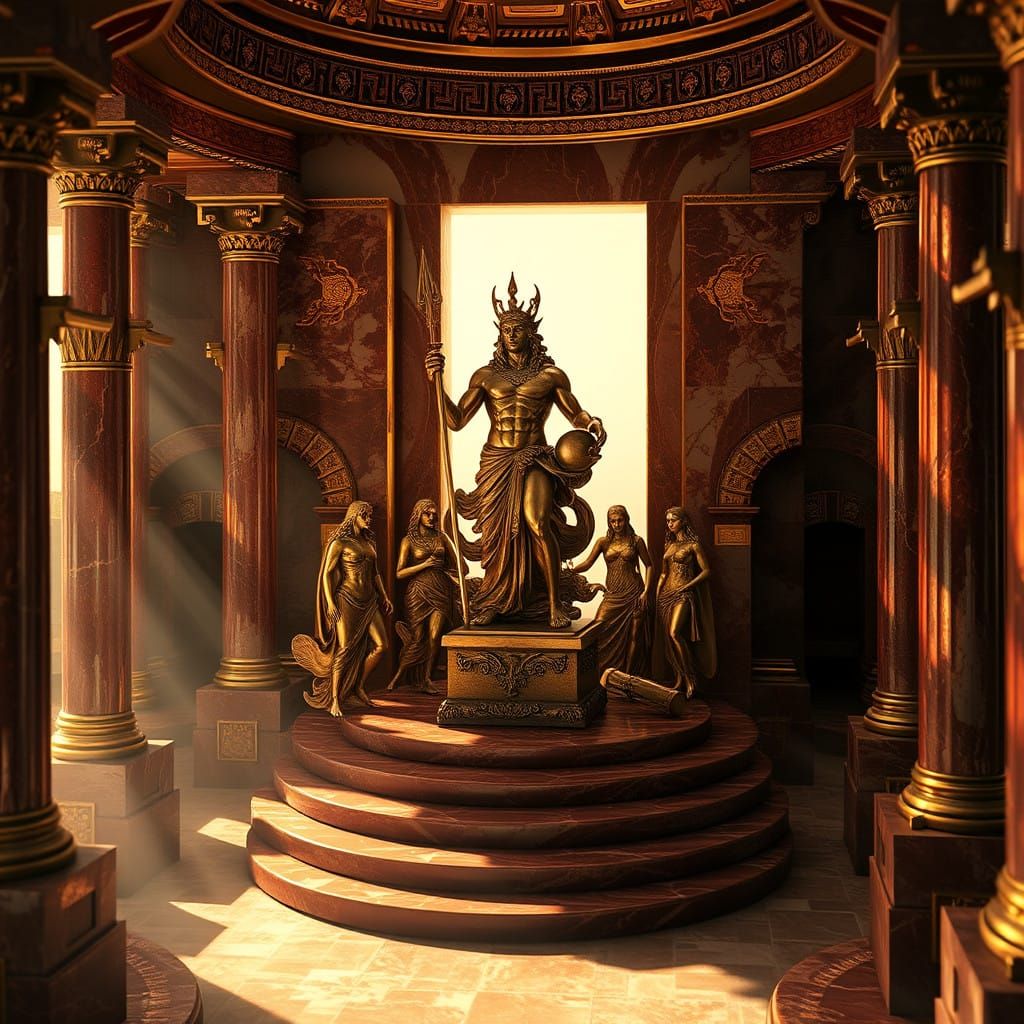 Ancient Gods in Golden Atlantis Temple