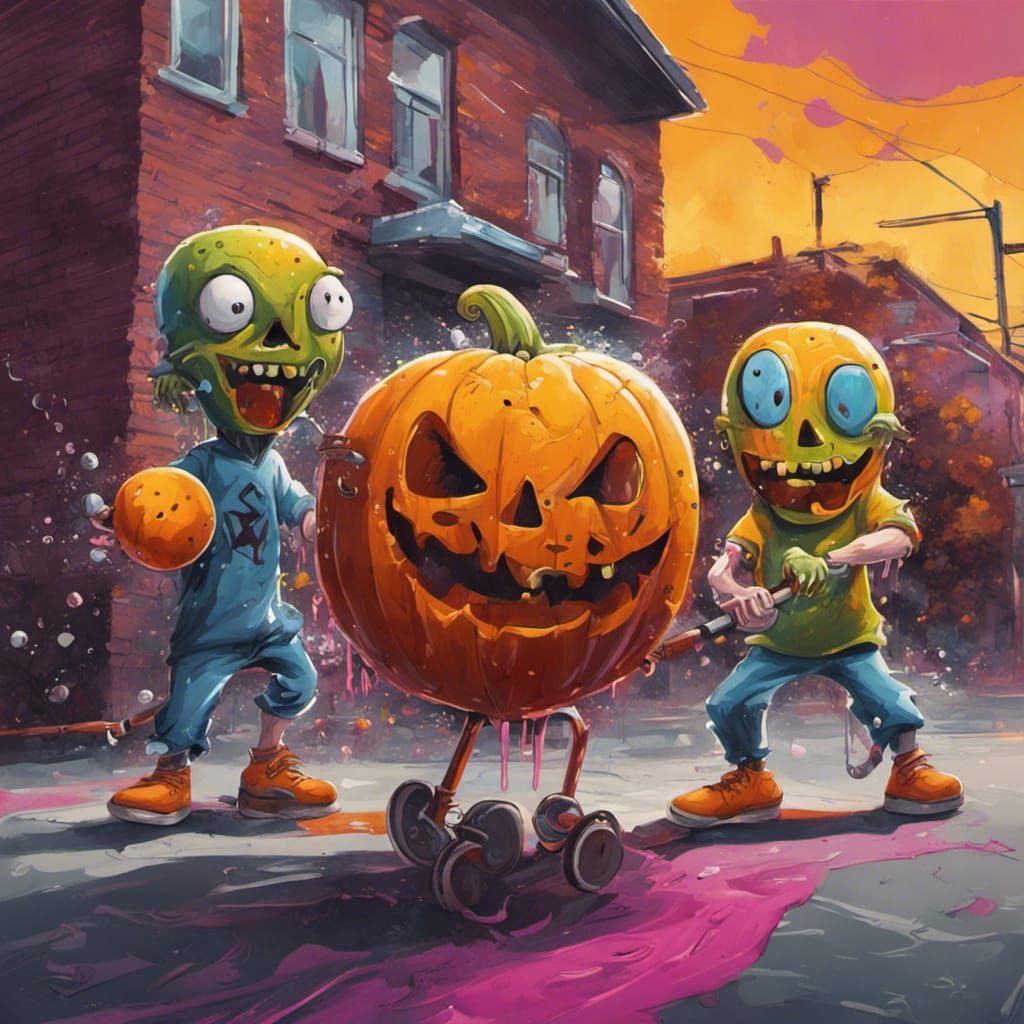 Halloween Pickleball in Colorful Graffiti Street Art