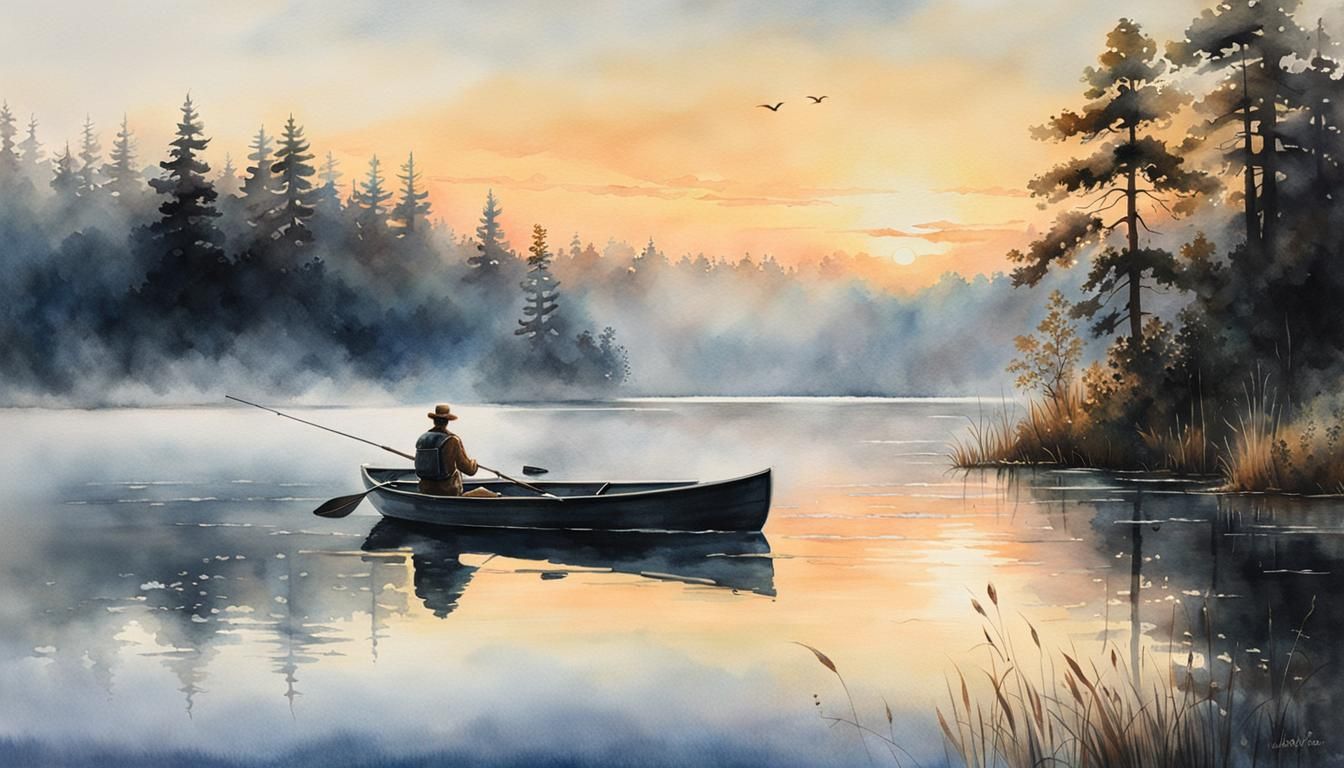 Glassy Lake at Sunrise: Watercolor Masterpiece