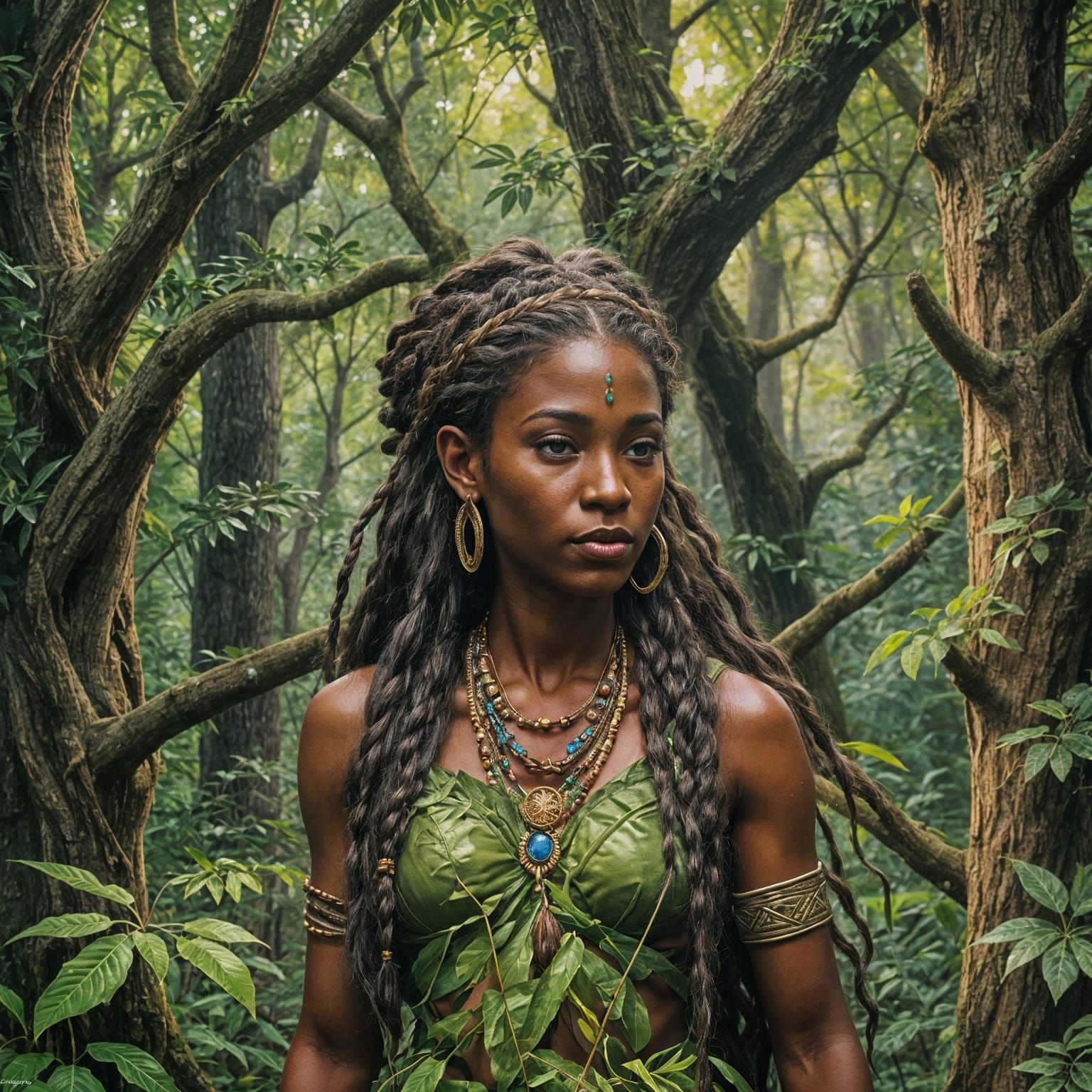 Wood Elf Druid with Braids Portrait