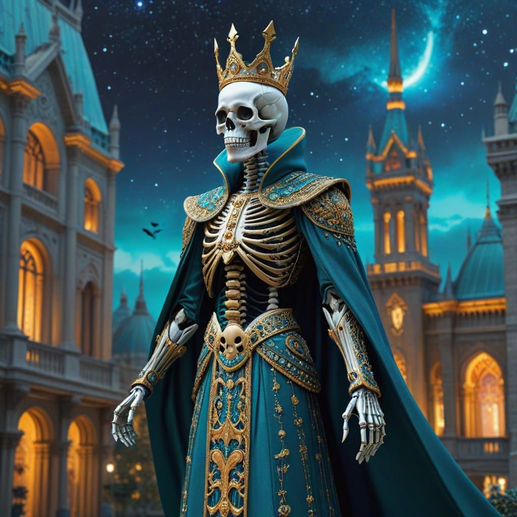Regal Skeleton in Futuristic Palace Diorama