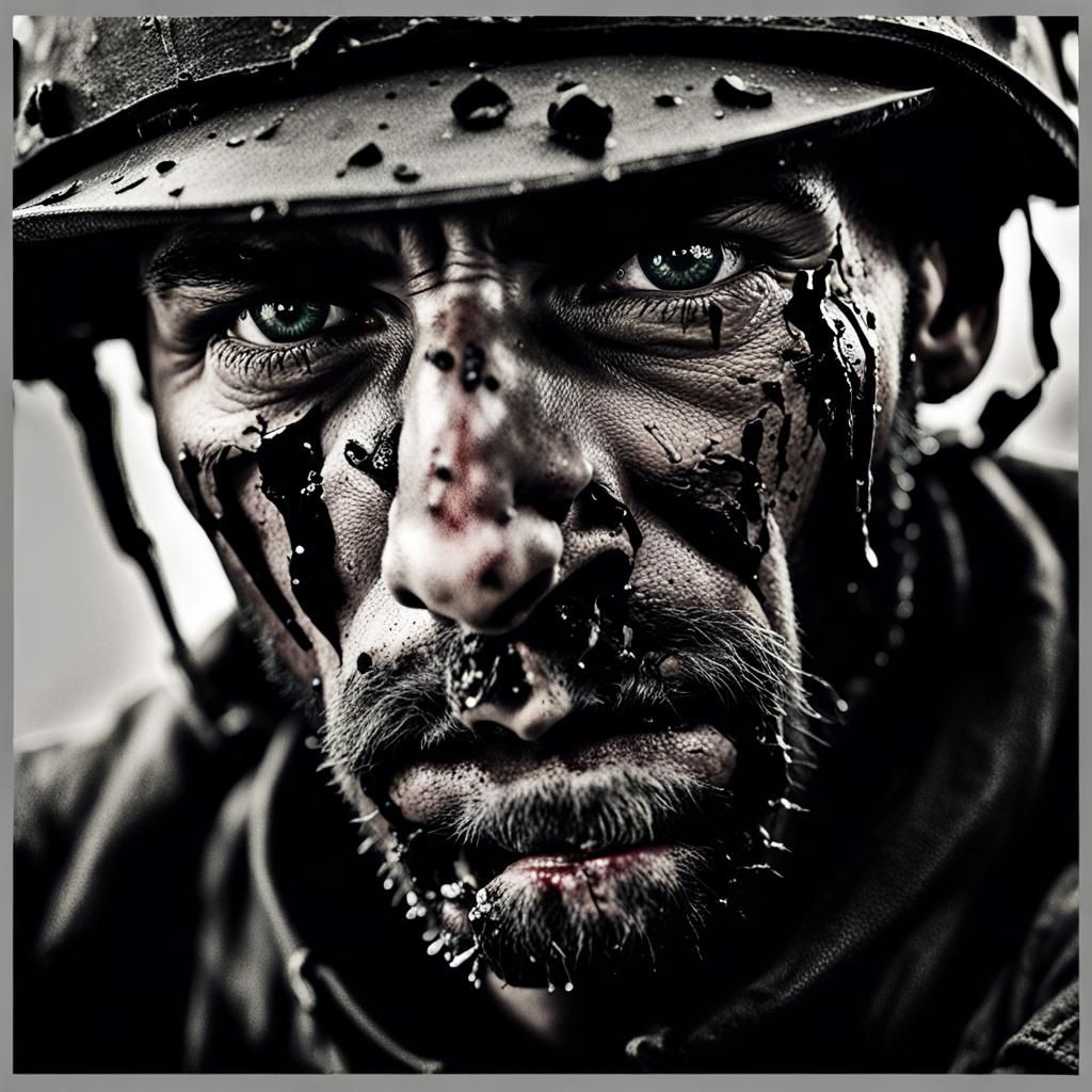 Wounded Soldier Portrait in Somber Ambient Light
