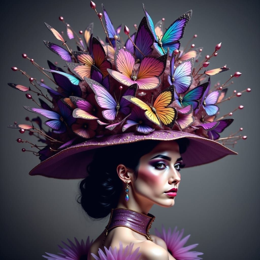 Avant-Garde Model with Butterfly Wing Hat