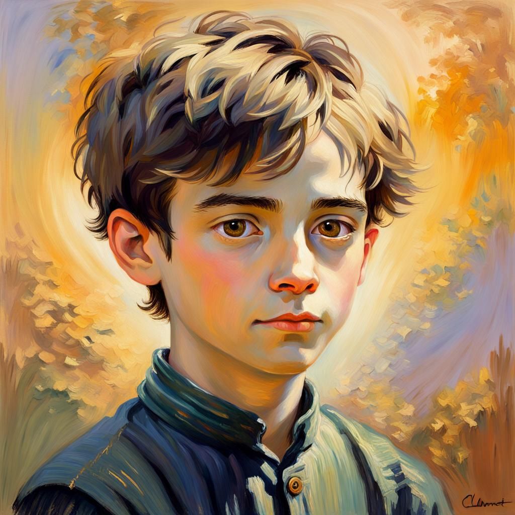 Expressive Portrait Painting of Boy in Impressionist Style
