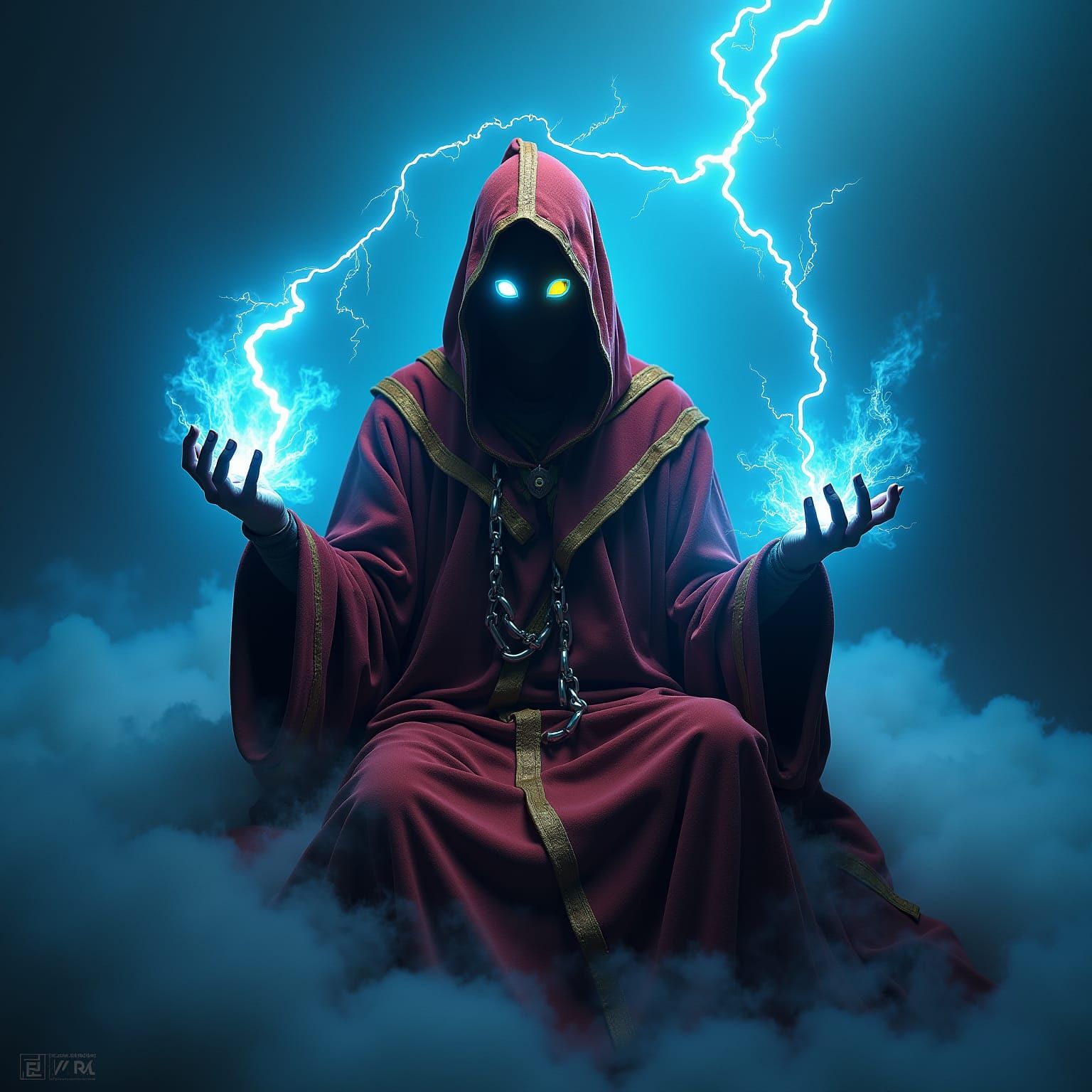 Ethereal Wizard Weaves Magical Spells Amidst Dark, Electric ...