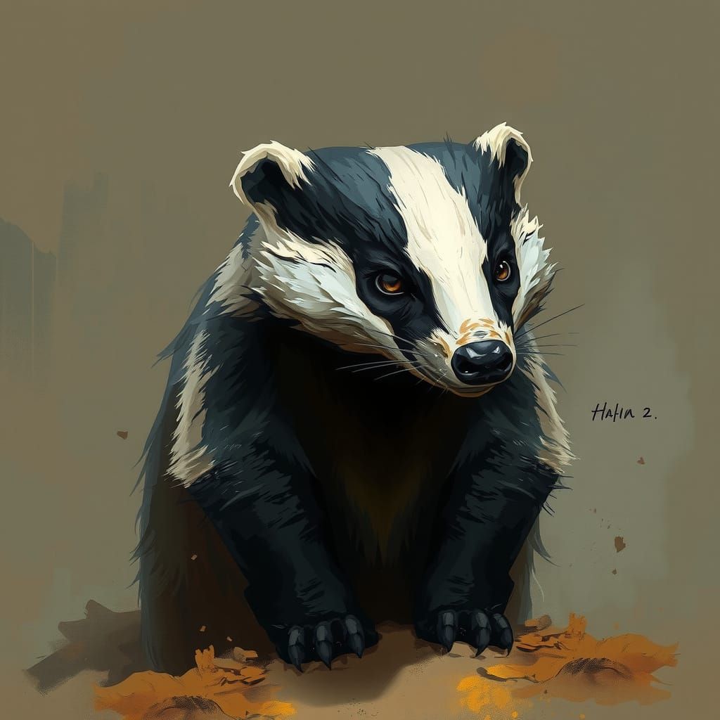 Mysterious Badger in Moody Landscape
