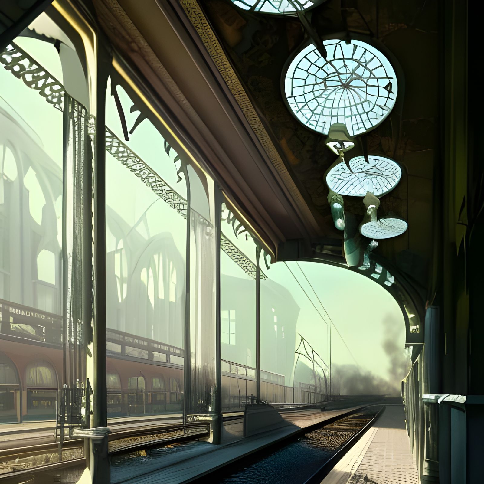 Victorian Era Train Station in Art Nouveau Style