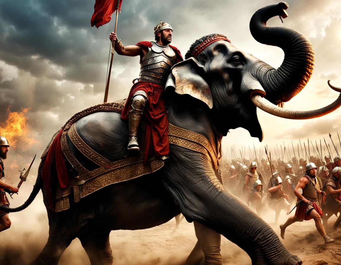 Hannibal Barca on Giant Elephant in Epic Battle