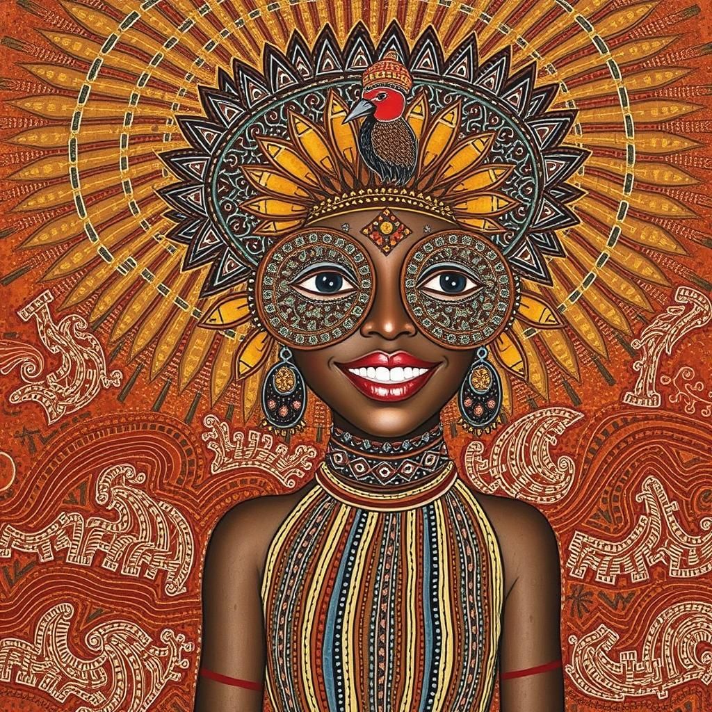 Ndebele Mural Painting of Paradise Bird Girl