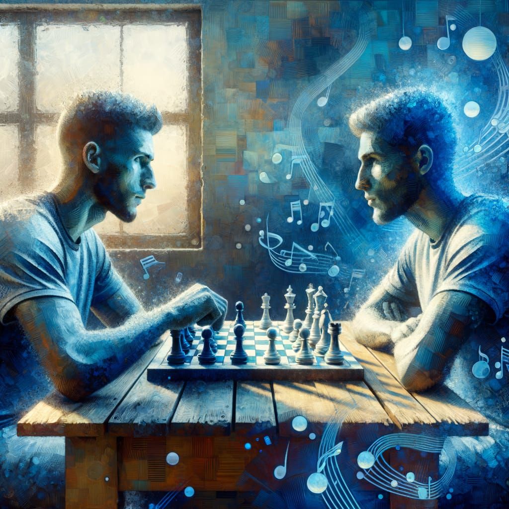 3D Soccer Players Play Chess in Abstract Oil Painting