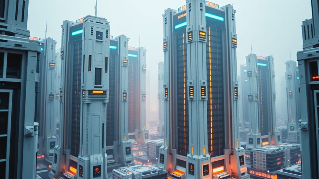 Cyberpunk Cityscape in Brutalist Style