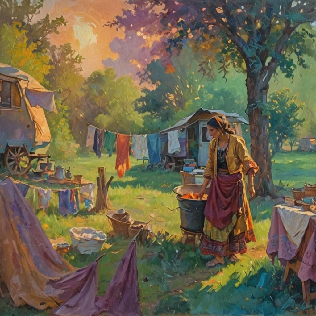 Impressionist Gypsy Woman at Sunset