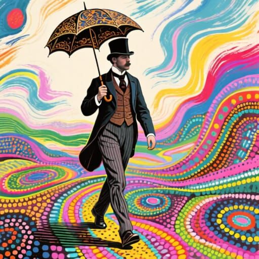Victorian Gentleman in Psychedelic Dreamscape, Pop Art Style