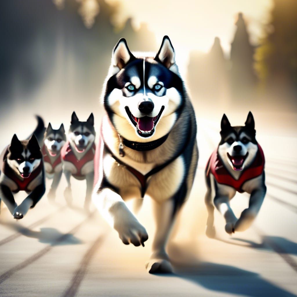 Majestic Husky Leads Dog Sled Football Team