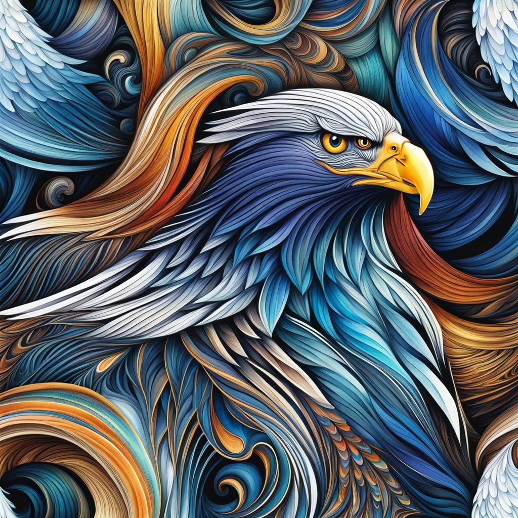 Abstract Watercolor Eagle with Fractal Details