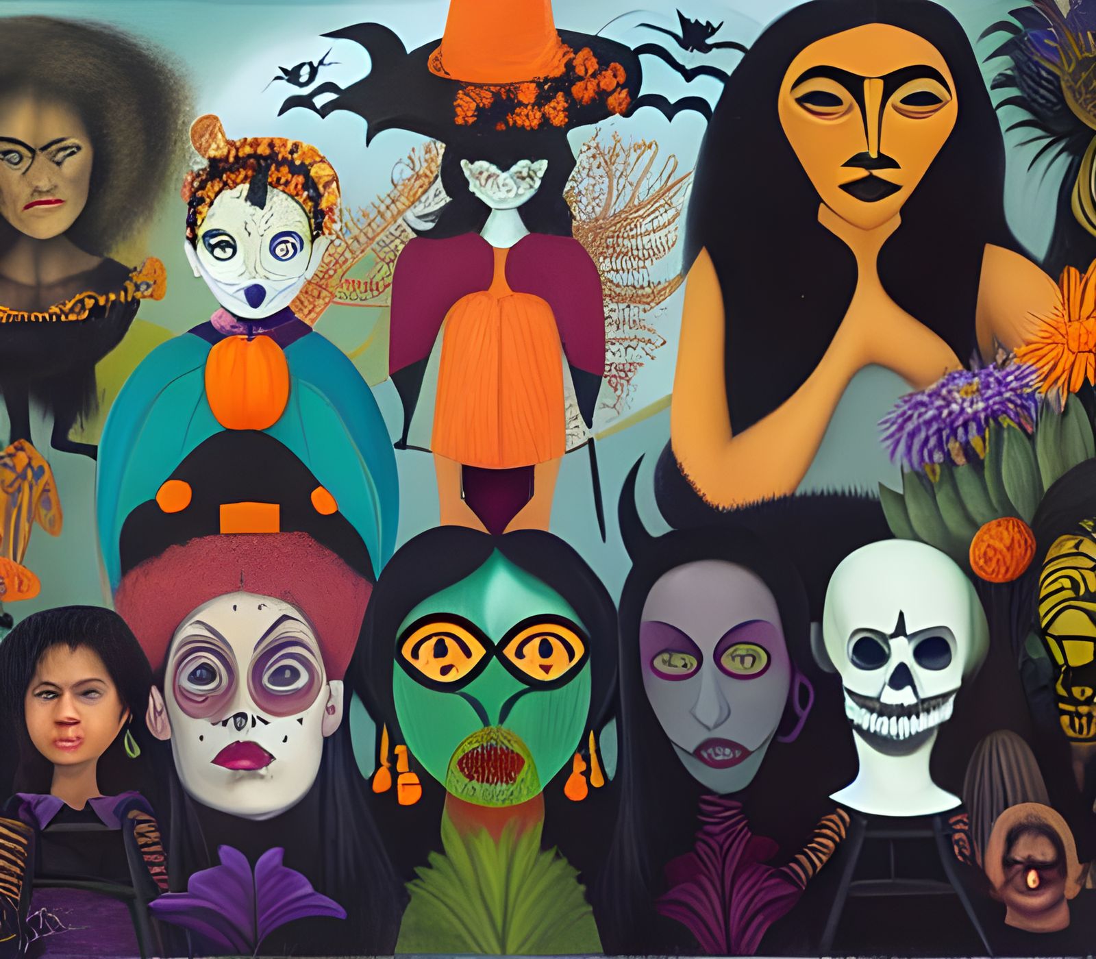 Halloween Witches in a Kaleidoscopic Jungle