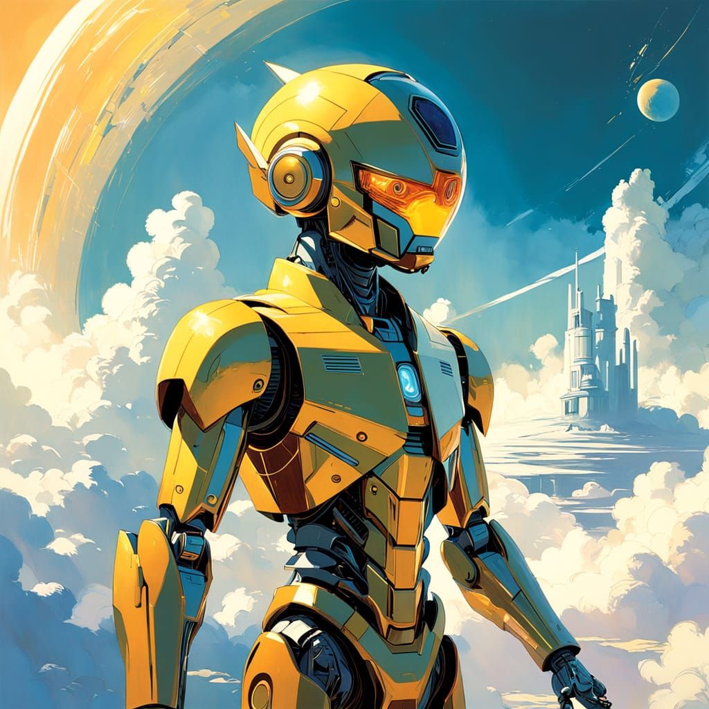 Serene Robot in Heavenly Sunshine